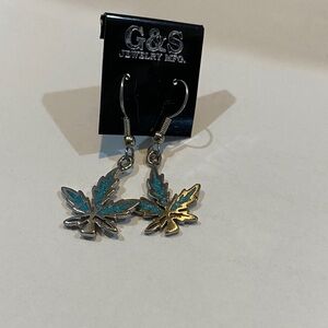 Silver and Blue Leaf Earrings